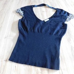 Tracy Reese Festive Black Sweater w/ Gold